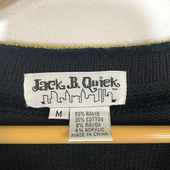 VINTAGE 90s Jack B Quick Ugly Bedazzled Christmas Cardigan Sweater Black Size M - Picture 9 of 14